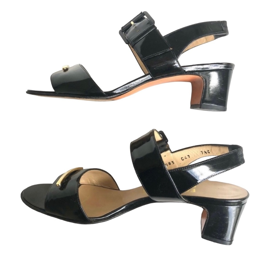Salvatore Ferragamo Black Patent Leather Heeled Sandals Women’s Size 7.5 - Picture 4 of 12